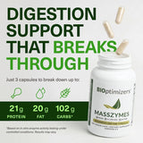 BIOptimizers MassZymes - Complete Digestive Enzymes Supplement for Gut Health - Bloating Relief for Men and Women - Lipase Amylase Bromelain Digestive Enzymes (120 Capsules)